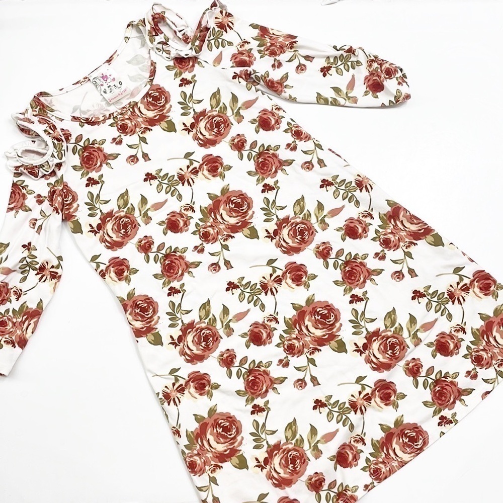 Jenna & Jessie girls floral print cold shoulder dress